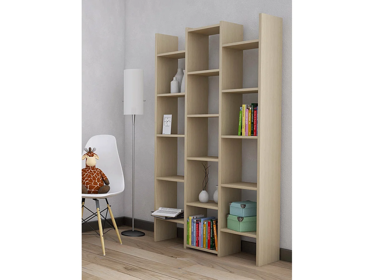 Bibliothèque Drecagn, Etagère de bureau, Porte-livre mobile, Espace de rangement, Made in Italy, 91x28h180 cm, Chêne