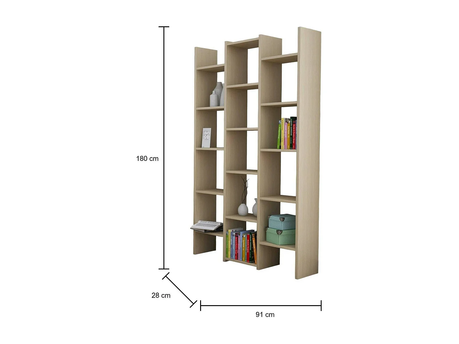 Bibliothèque Drecagn, Etagère de bureau, Porte-livre mobile, Espace de rangement, Made in Italy, 91x28h180 cm, Chêne