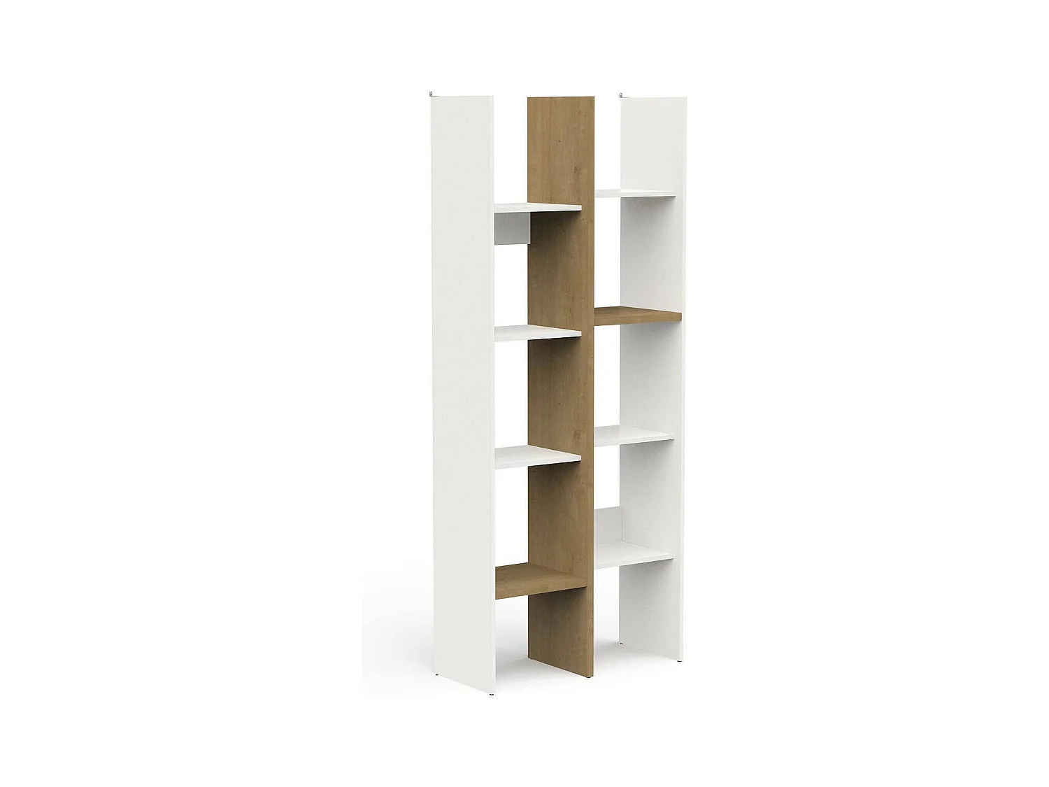 Bibliothèque Donomach, Etagère de bureau, Porte-livre mobile, Librairie, 76x33 h183 cm, Chêne clair et Blanc