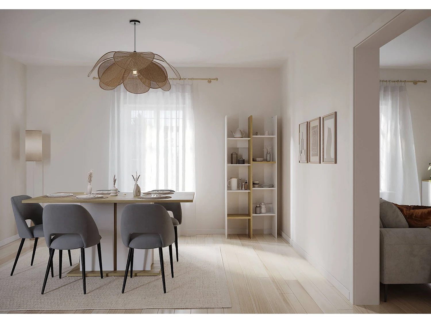 Bibliothèque Donomach, Etagère de bureau, Porte-livre mobile, Librairie, 76x33 h183 cm, Chêne clair et Blanc