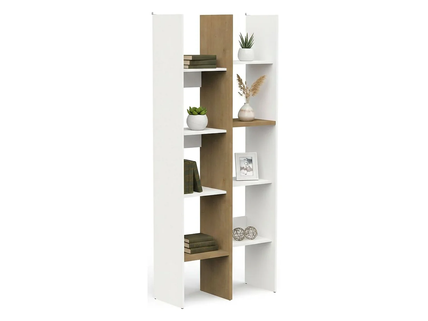 Donomach boekenkast, Kantoorplank, Boekenkast, Bibliotheek, 76x33 h183 cm, Eiken en Wit