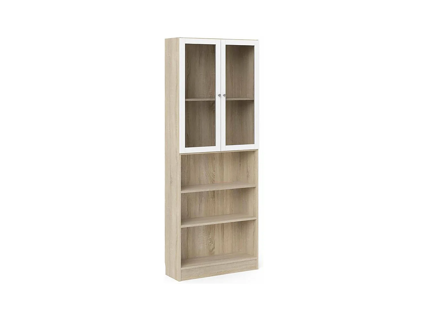 Bibliothèque Dsmallin, Etagère de bureau, Porte-livre mobile, Librairie, 79x28 h203 cm, Chêne et Blanc