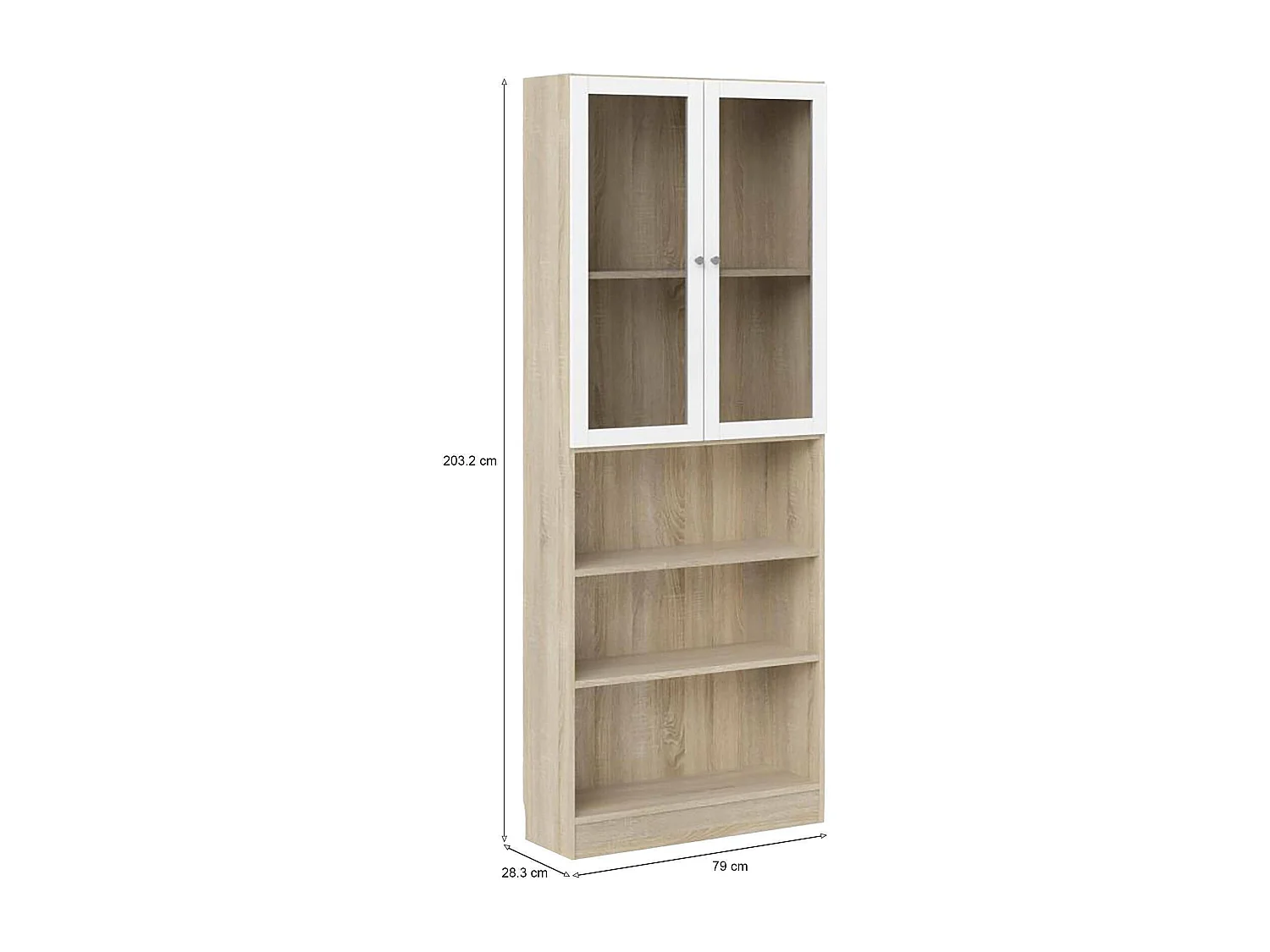 Bibliothèque Dsmallin, Etagère de bureau, Porte-livre mobile, Librairie, 79x28 h203 cm, Chêne et Blanc