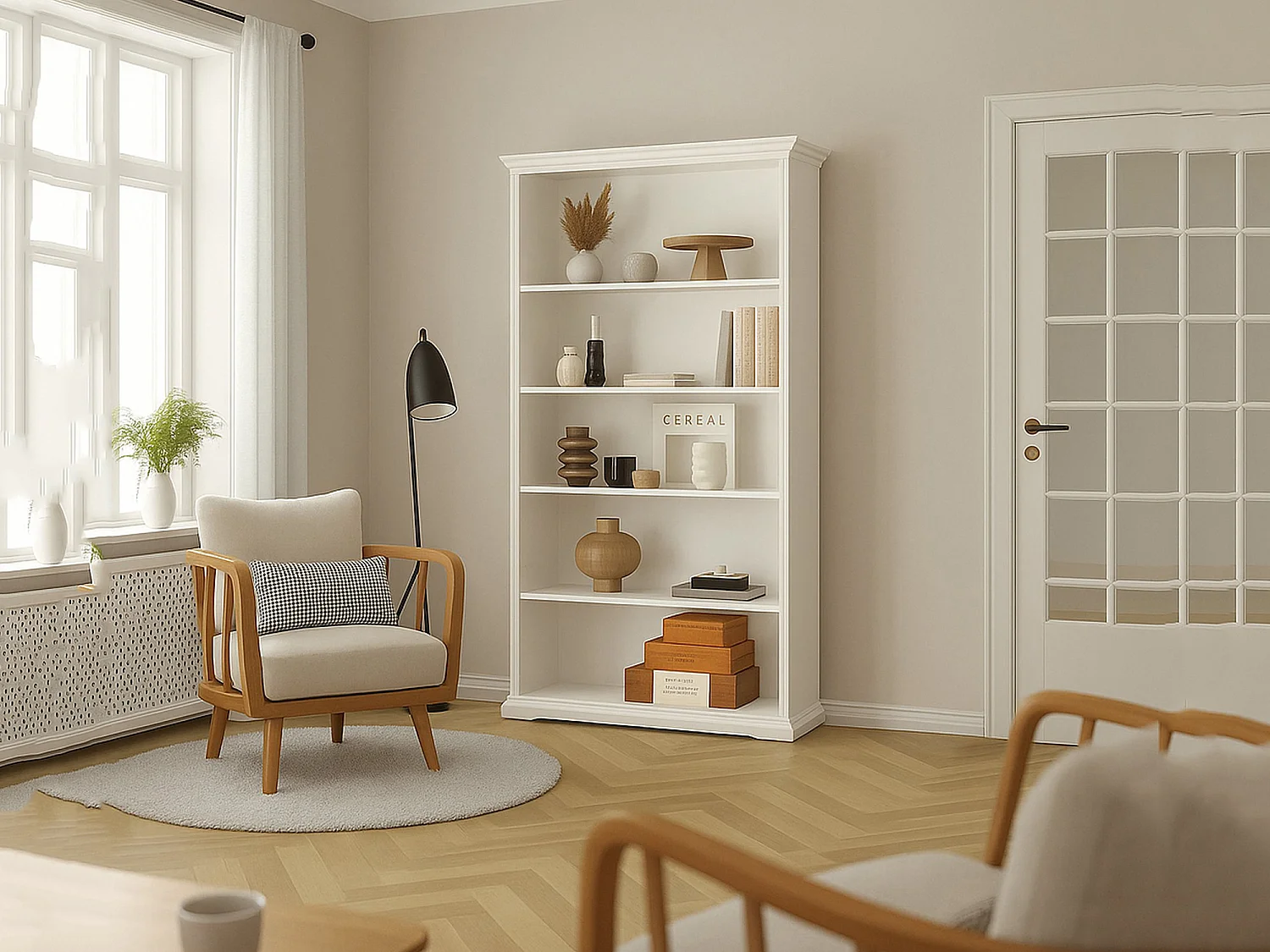 Bibliothèque Dtaran, Etagère de bureau, Porte-livre mobile, Librairie, 96x37 h201 cm, Blanc