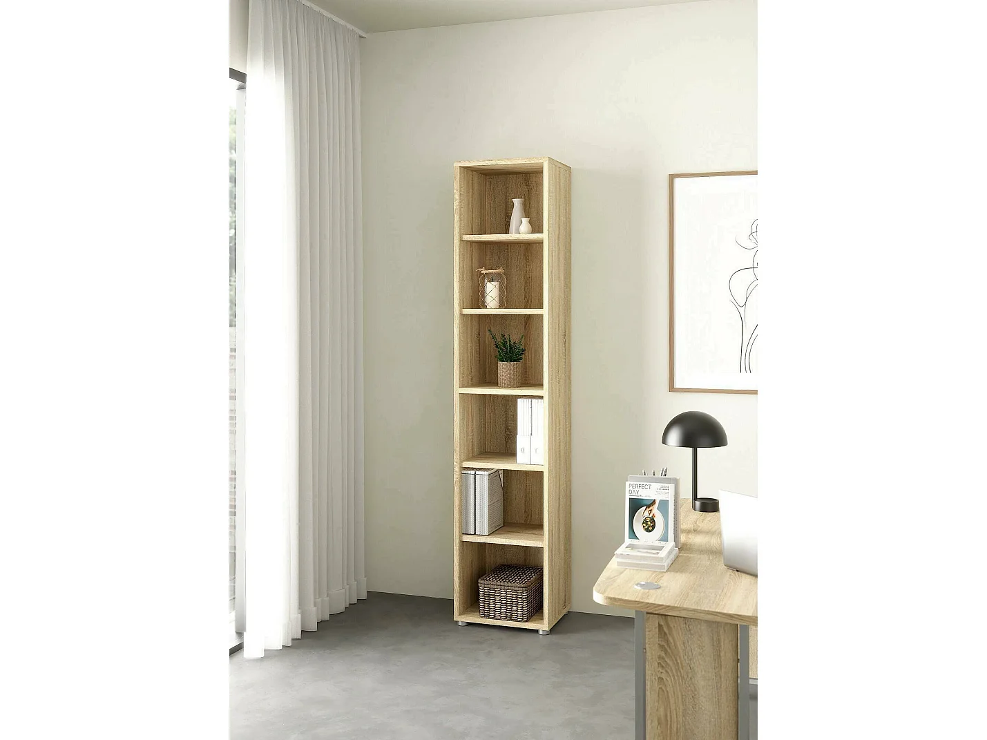 Bücherregal Dtern, Büroregal, Mobiler Buchhalter, Bücherbrett, 47x40 h222 cm, Eiche