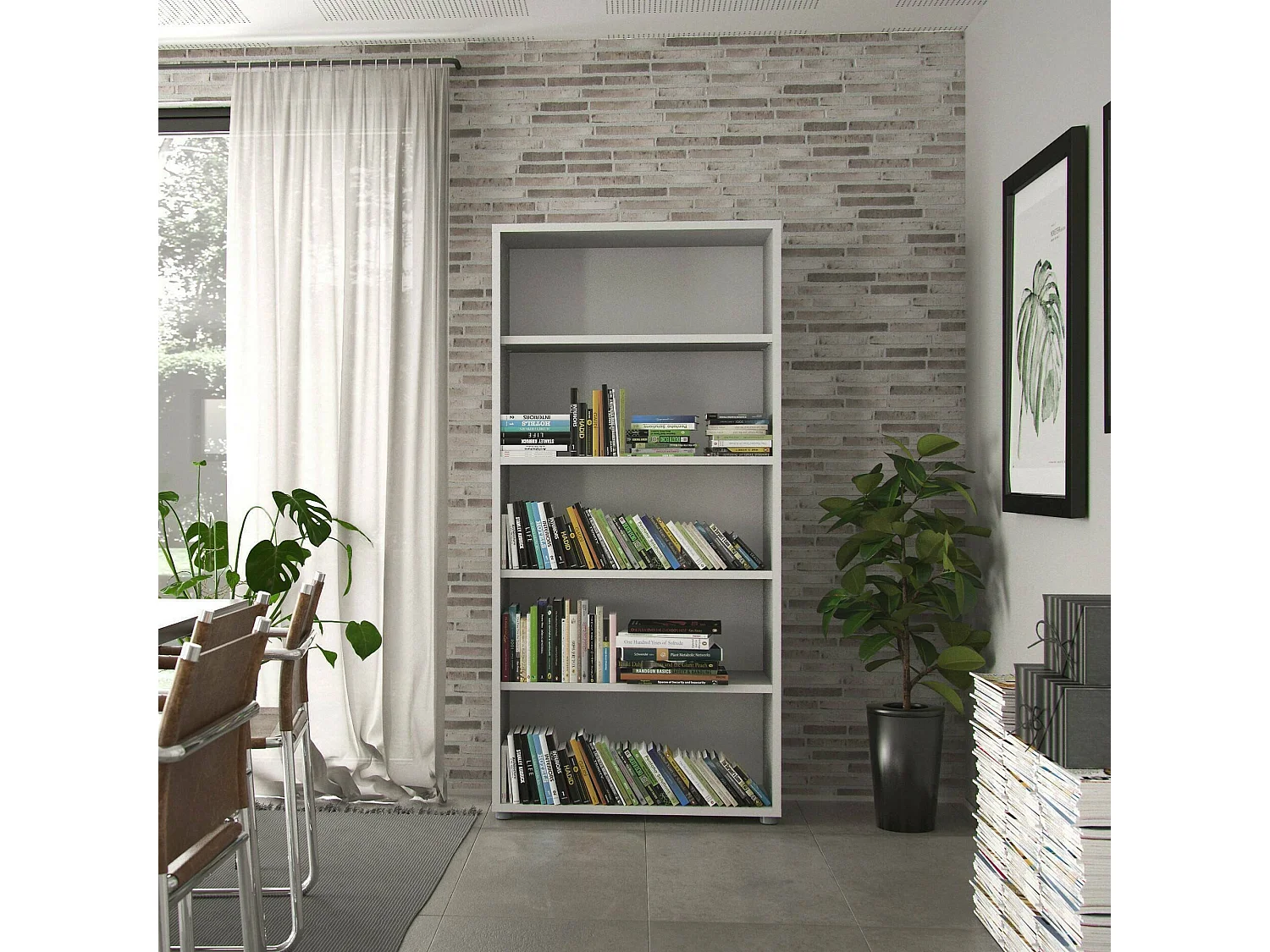 Estante Dtedold, estante de escritório, estante, biblioteca, 89x40 h186 cm, branca