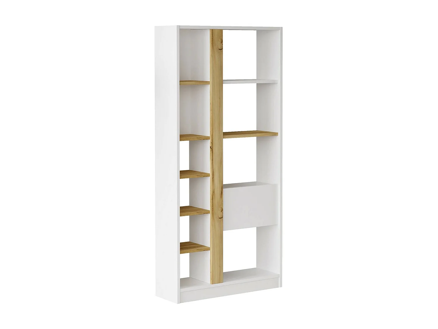 Bibliothèque Dmandorlin, Etagère de bureau, Porte-livre mobile, Librairie, 76x25 h160 cm, Chêne et Blanc