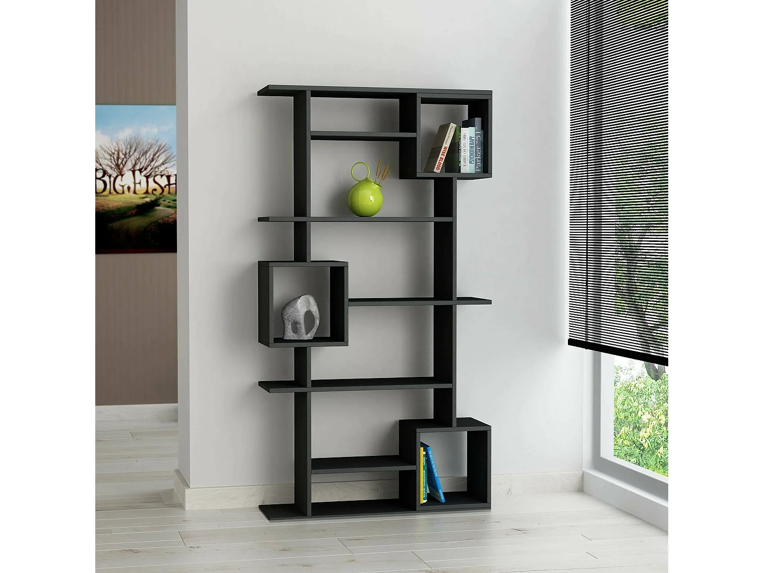Bibliothèque Dgiorgett, Etagère de bureau, Porte-livre mobile, Librairie, 92x28 h173 cm, Anthracite