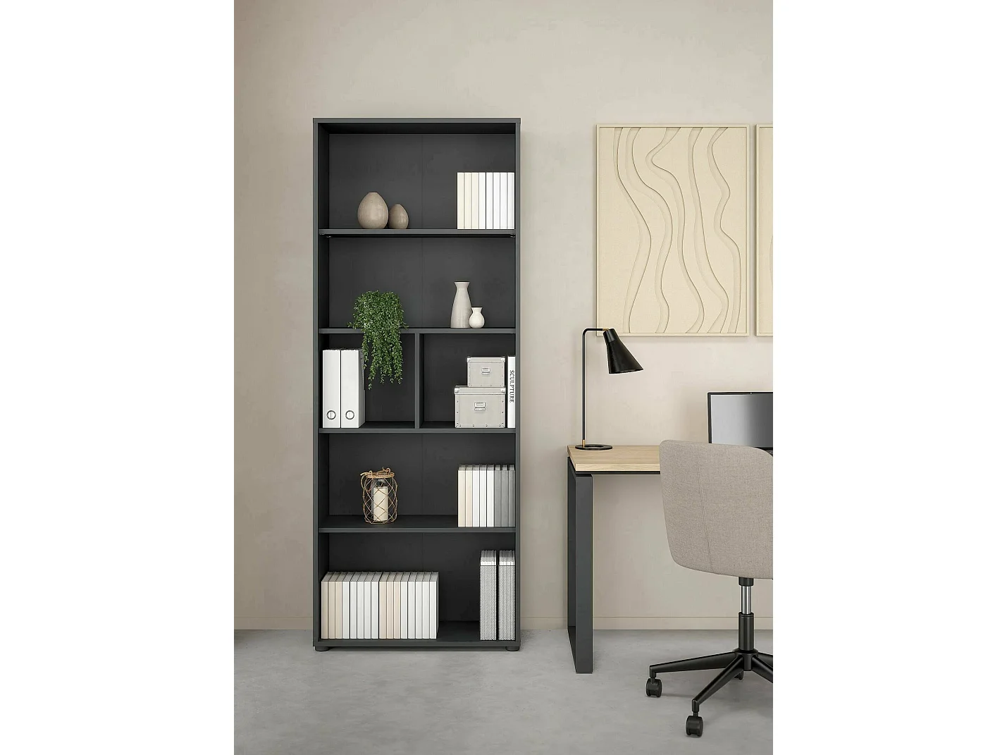 Bibliothèque Dsposit, Etagère de bureau, Porte-livre mobile, Librairie, 80x34 h205 cm, Gri