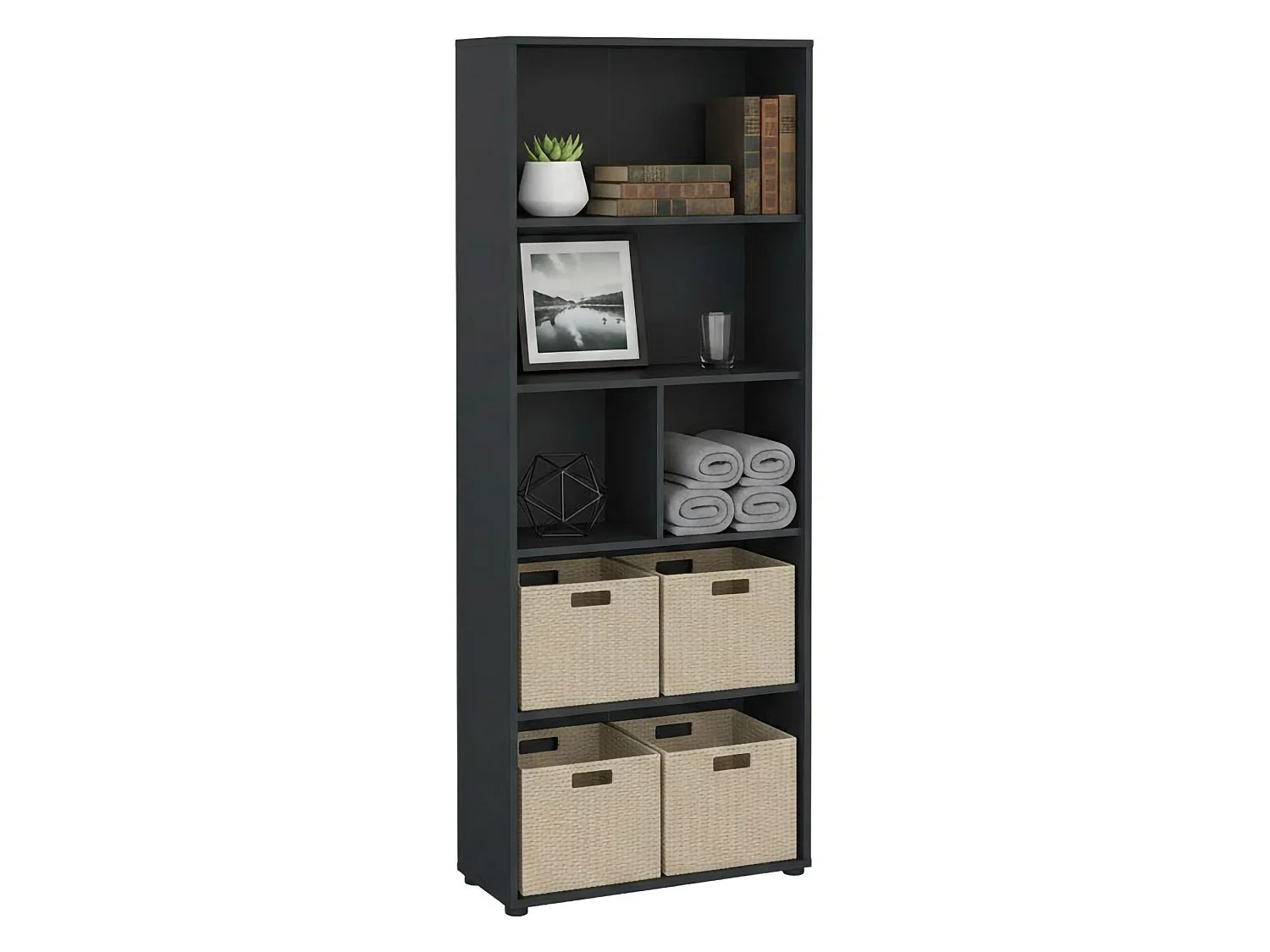 Bücherregal Dsposit, Büroregal, Mobiler Buchhalter, Bücherbrett, 80x34 h205 cm, Grau