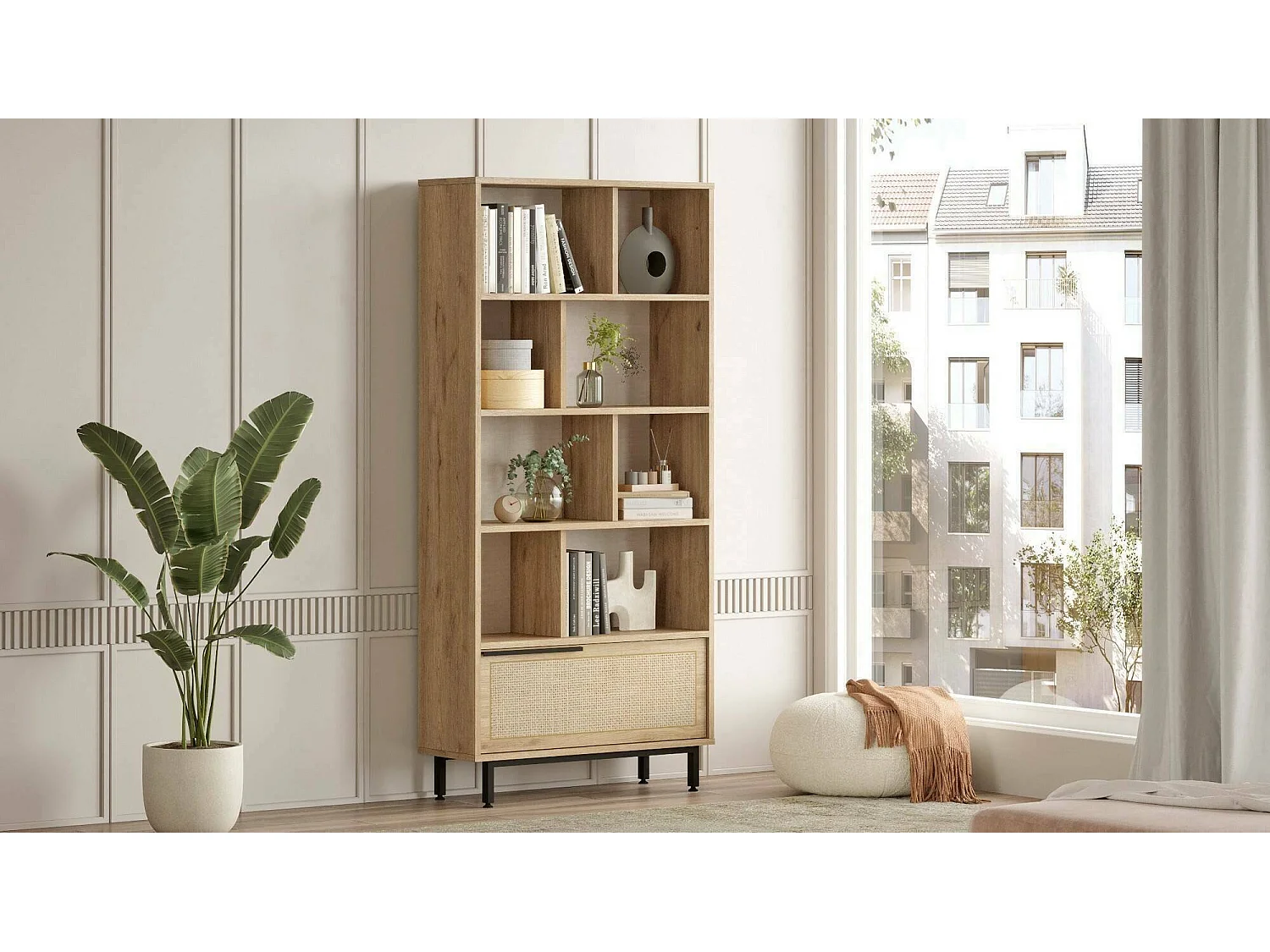 Estante para libros Dandrenacc, Estante de oficina, Porta libros móvil, Biblioteca, 84x30 h176 cm, Nogal y Roble