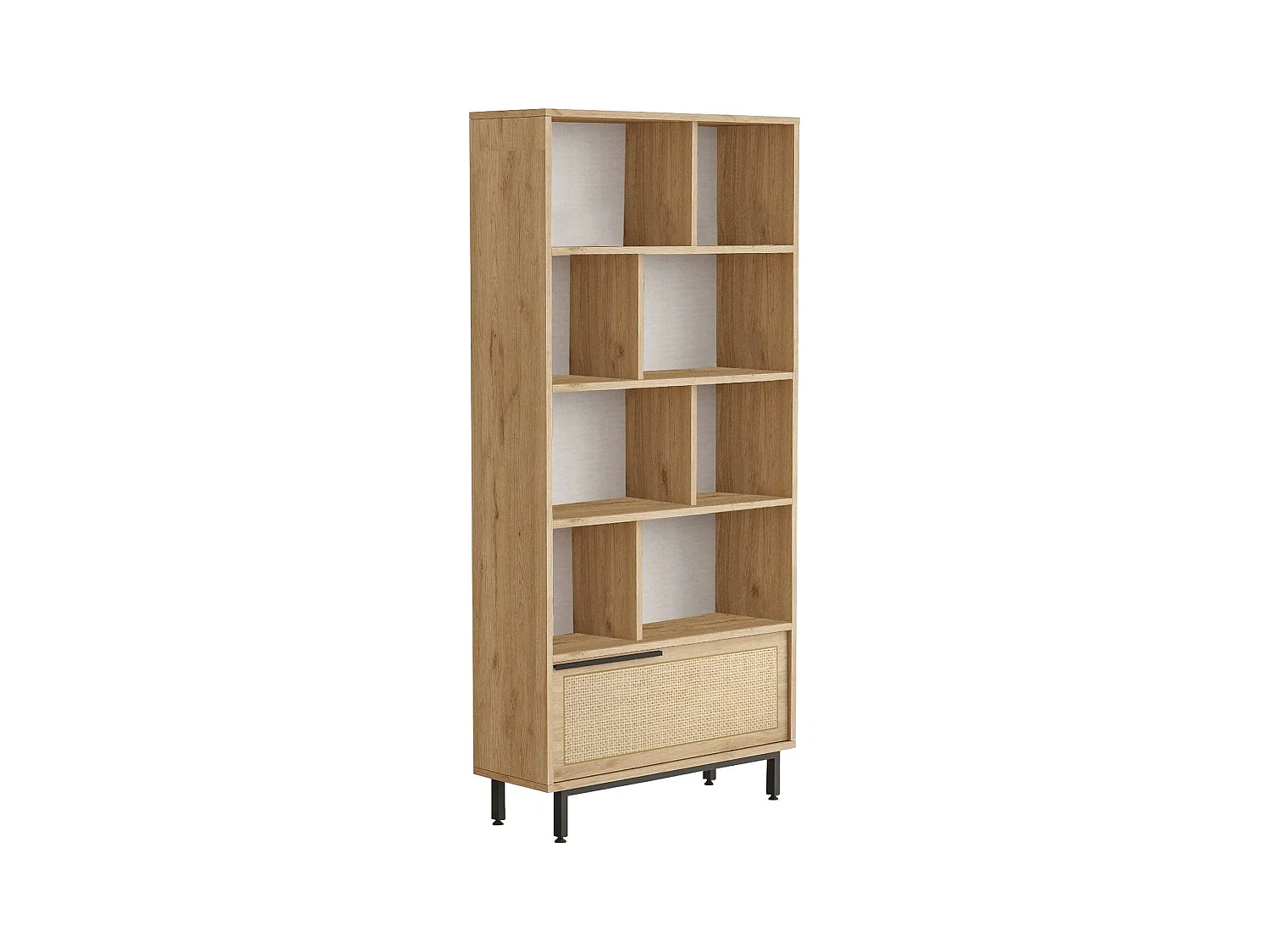 Bibliothèque Dandrenacc, Etagère de bureau, Porte-livre mobile, Librairie, 84x30 h176 cm, Noyer et Chêne