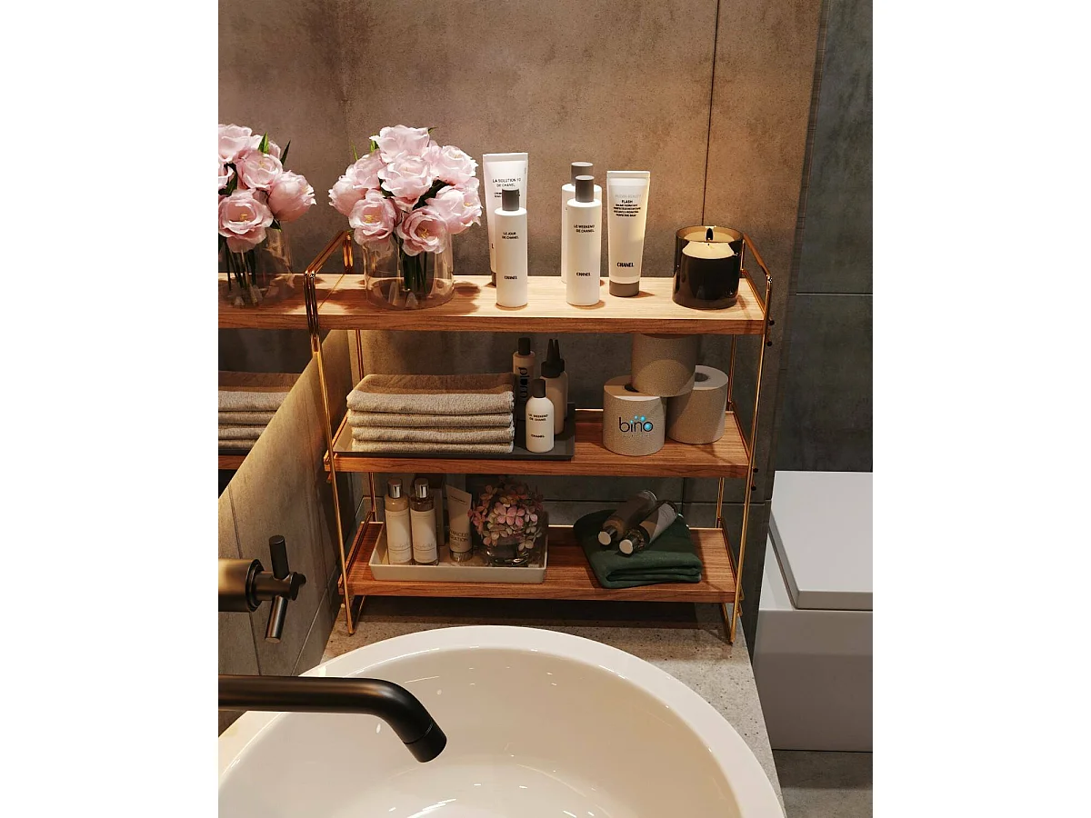 Étagère murale Dgentilin, Étagère, Tablette murale, Rayonnage polyvalent, 16x40 h45 cm, Or et Marron