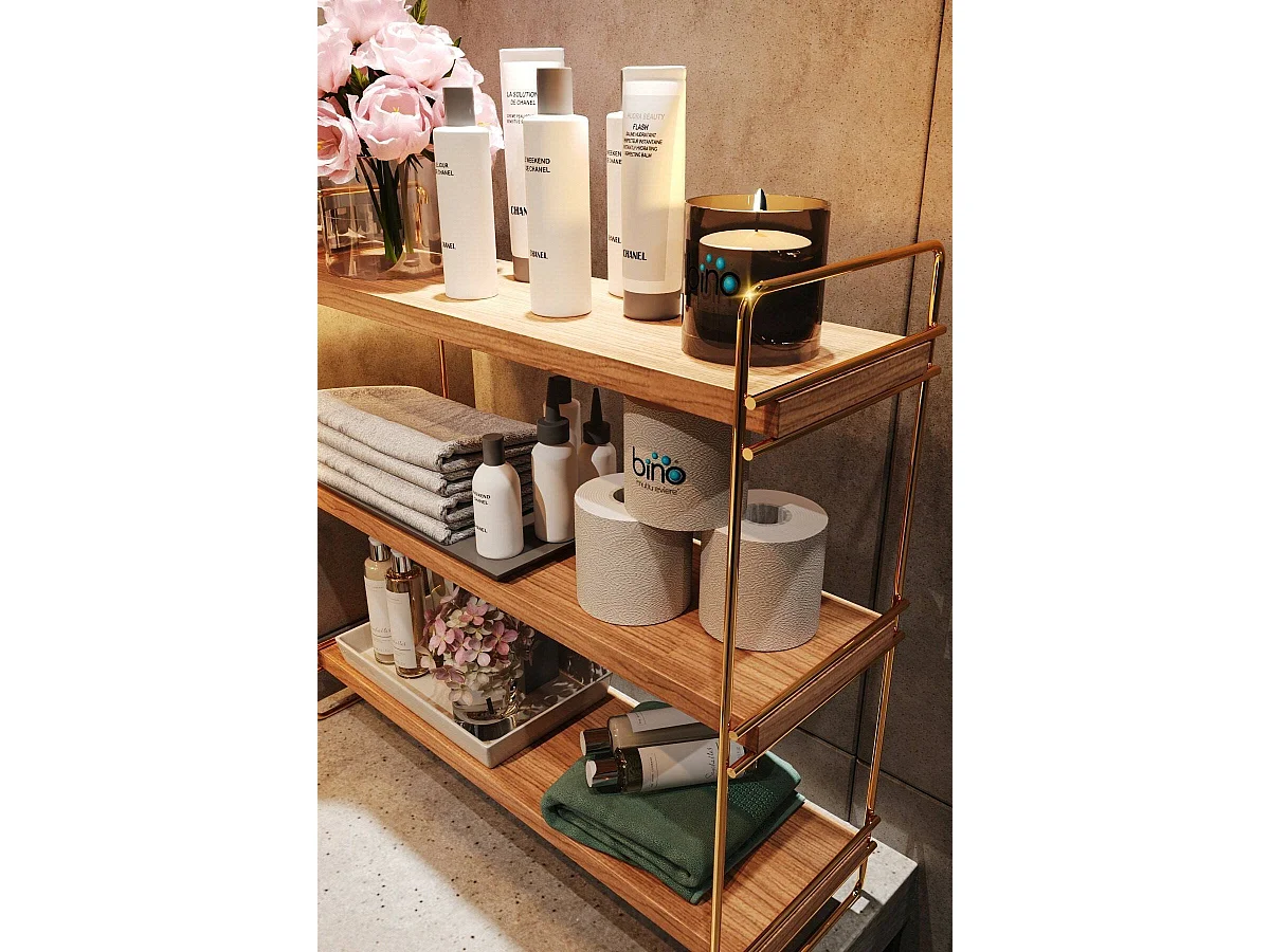 Étagère murale Dgentilin, Étagère, Tablette murale, Rayonnage polyvalent, 16x40 h45 cm, Or et Marron