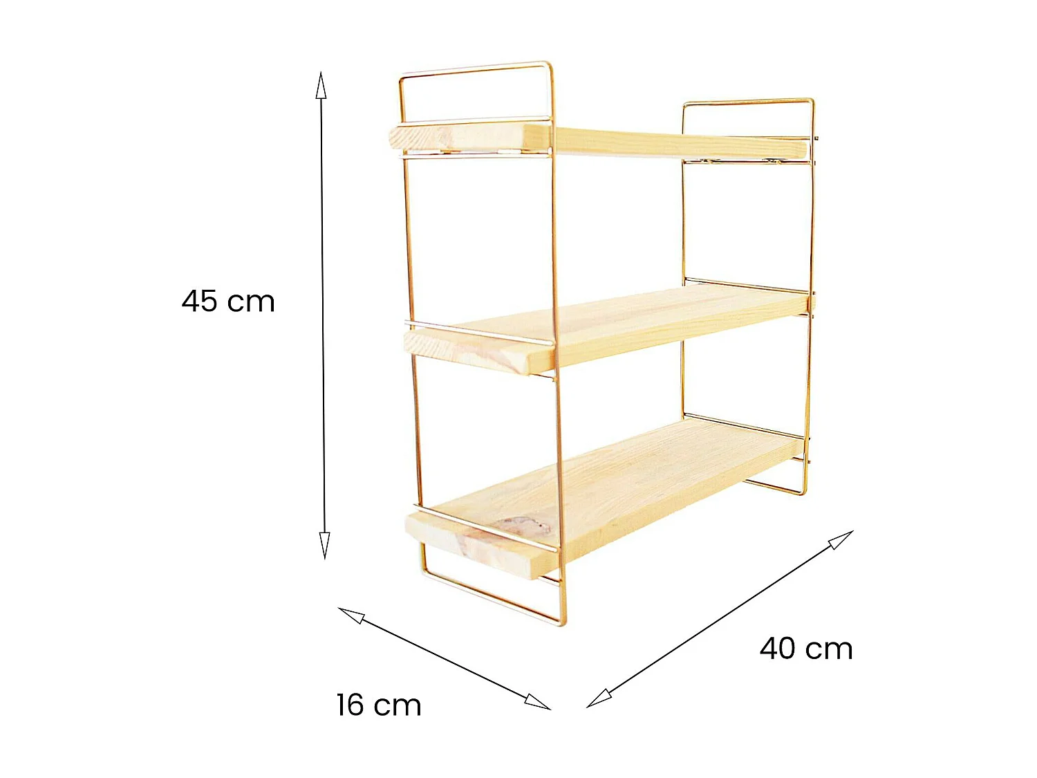 Étagère murale Dgentilin, Étagère, Tablette murale, Rayonnage polyvalent, 16x40 h45 cm, Or et Marron