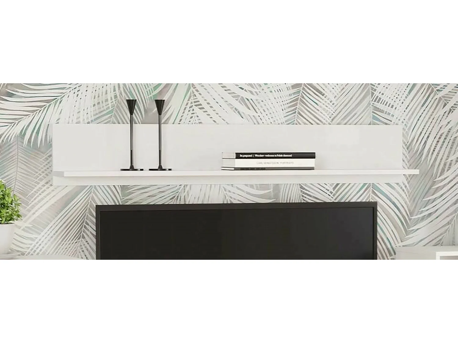 Étagère murale Dholma, Étagère, Tablette murale, Rayonnage polyvalent, 16x100 h18 cm, Blanc