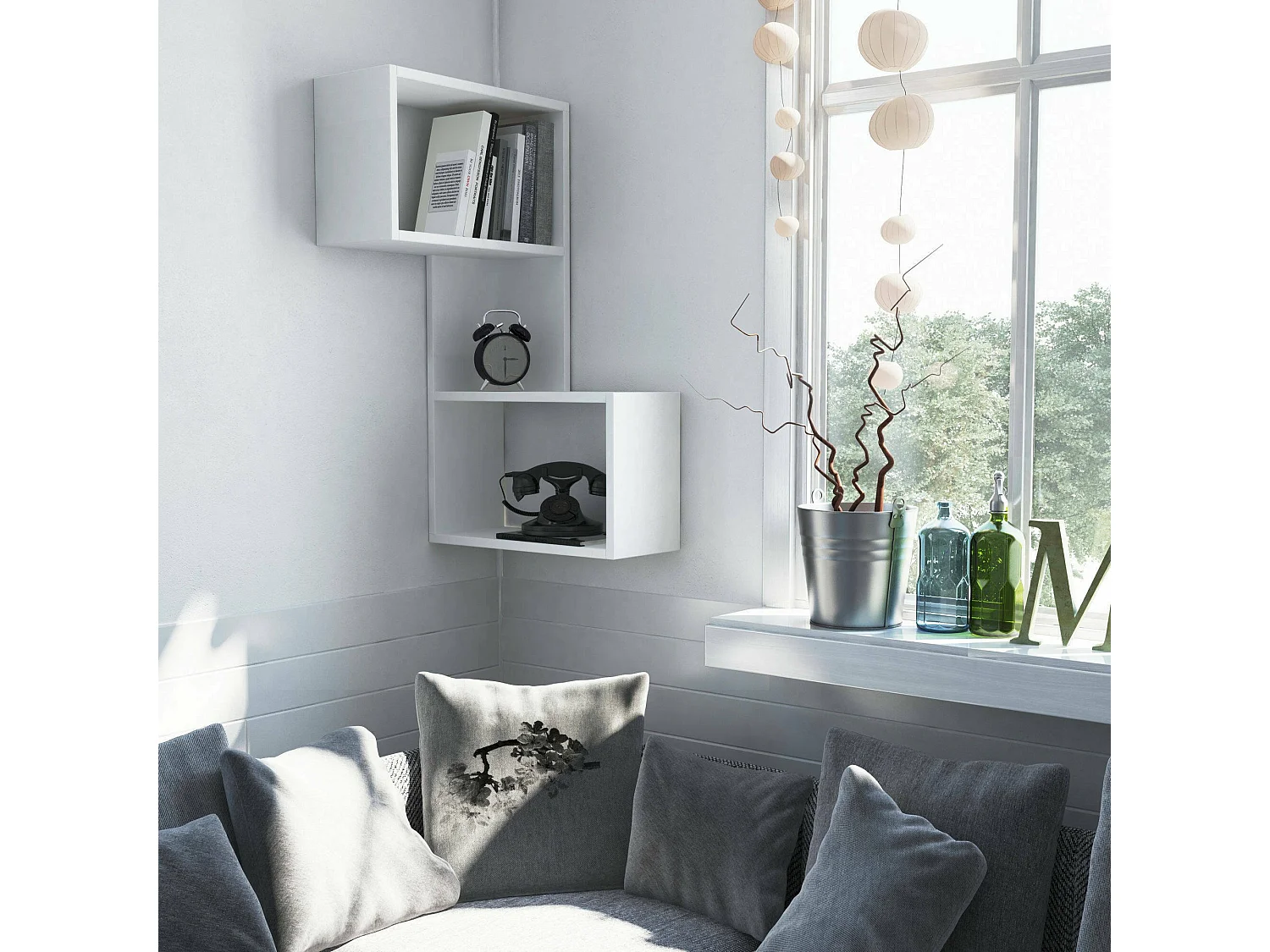 Regal Dantoniol, Gestell, Wandregal, Mehrzweckregale, 47x20 h86 cm, Weiß