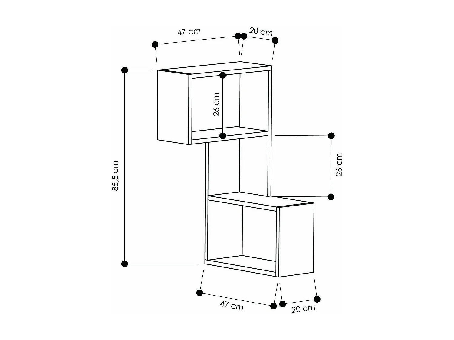 Étagère murale Dantoniol, Étagère, Tablette murale, Rayonnage polyvalent, 47x20 h86 cm, Blanc