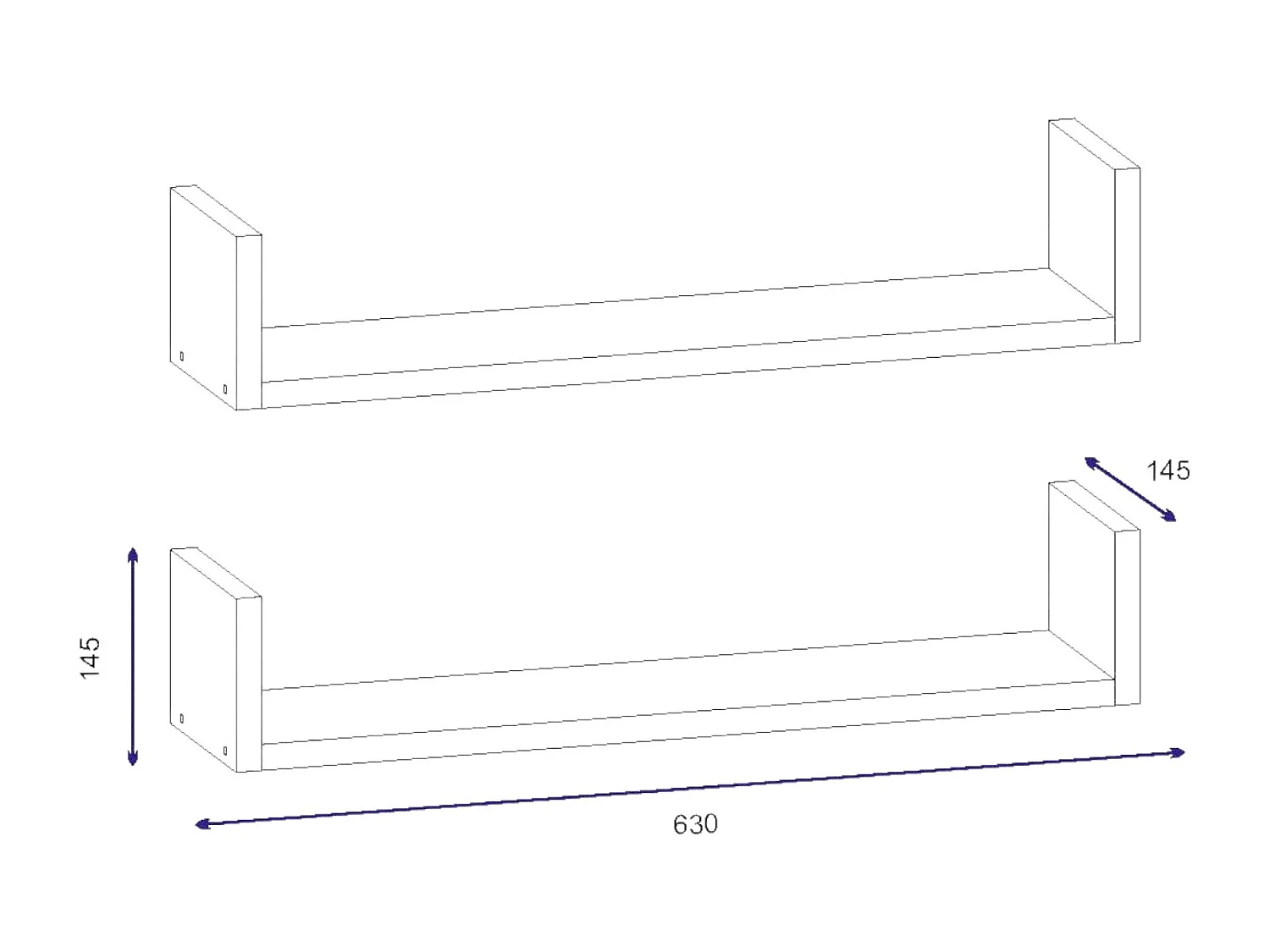 Étagère murale Dlupatell, Étagère, Tablette murale, Rayonnage polyvalent, 63x15 h15 cm, Blanc