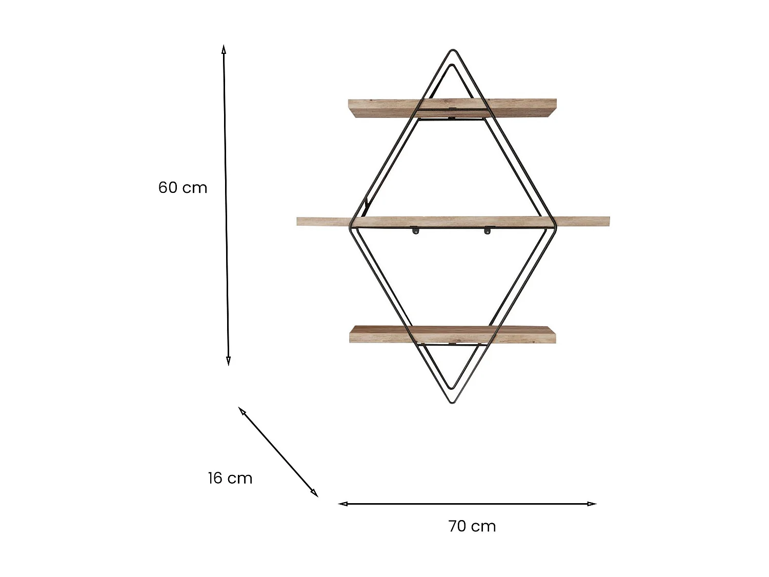 Estantería Dgabriellon, Estante, Estante de pared, Estanterías multiusos, 70x16 h60 cm, Oro y Negro