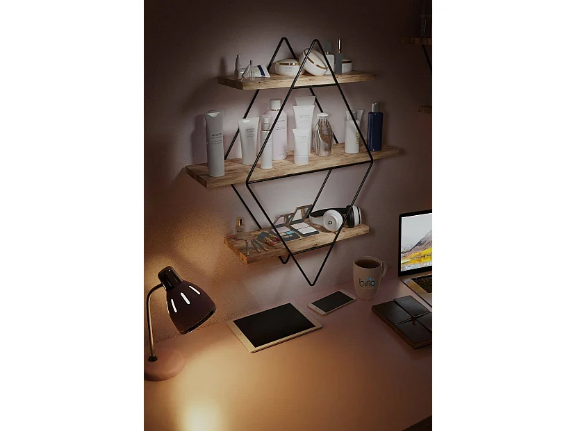 Estantería Dgabriellon, Estante, Estante de pared, Estanterías multiusos, 70x16 h60 cm, Oro y Negro