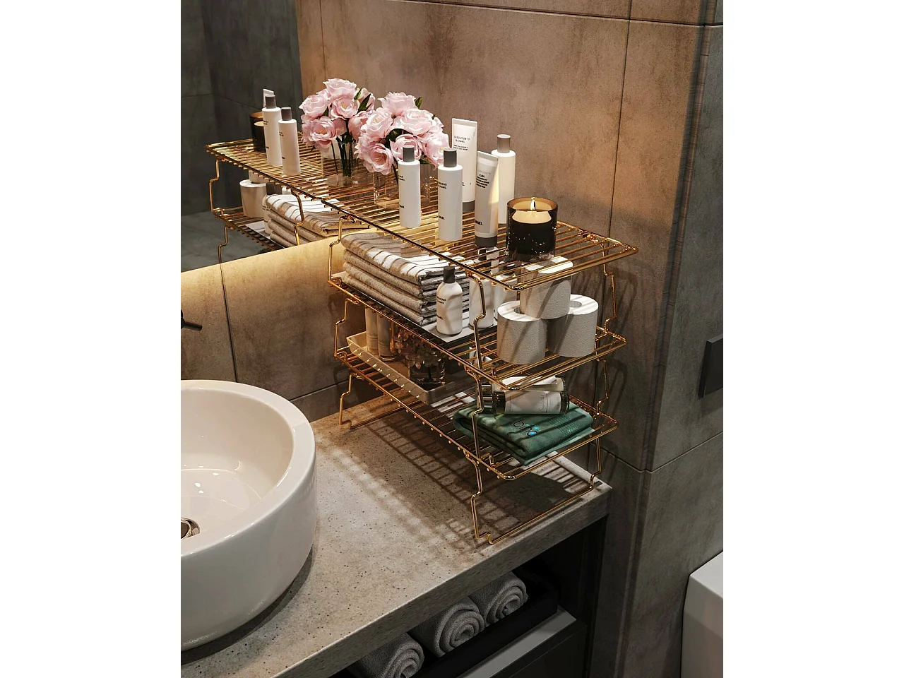 Dgervason plank, Plank, Wandplank, Multifunctionele planken, 15x42 h19 cm, Goud en Bruin