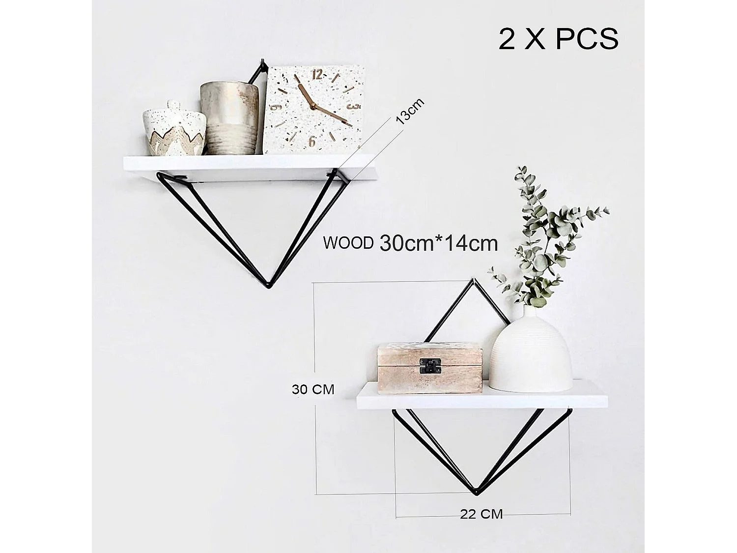 Regal Dgabrieleelhilal, Gestell, Wandregal, Mehrzweckregale, 22x14 h30 cm, Weiß und Schwarz