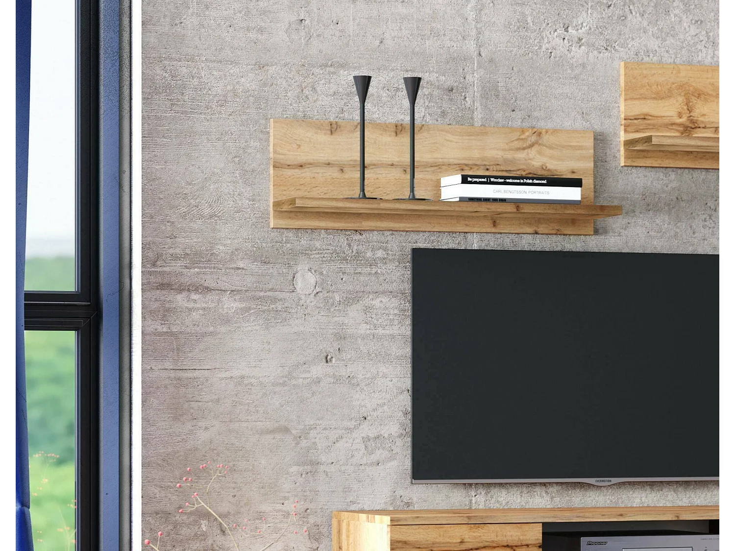 Regal Dholma, Gestell, Wandregal, Mehrzweckregale, 16x100 h18 cm, Eiche