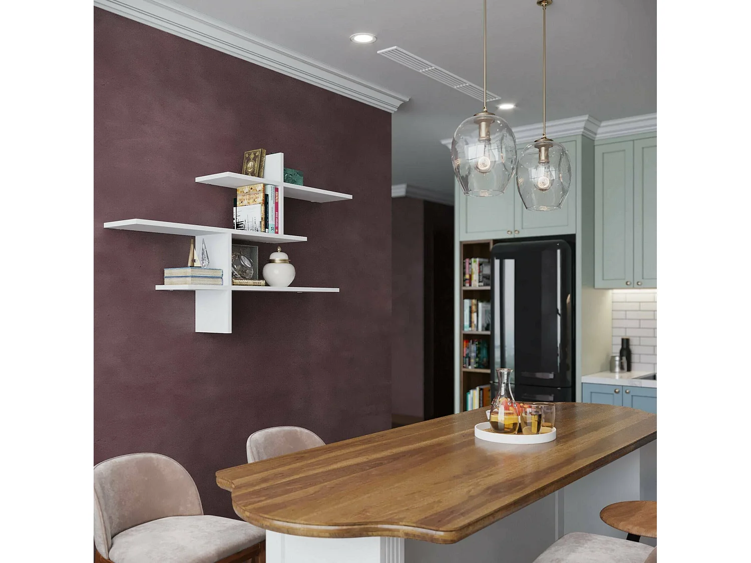 Regal Dmaccaron, Gestell, Wandregal, Mehrzweckregale, 123x22 h81 cm, Weiß