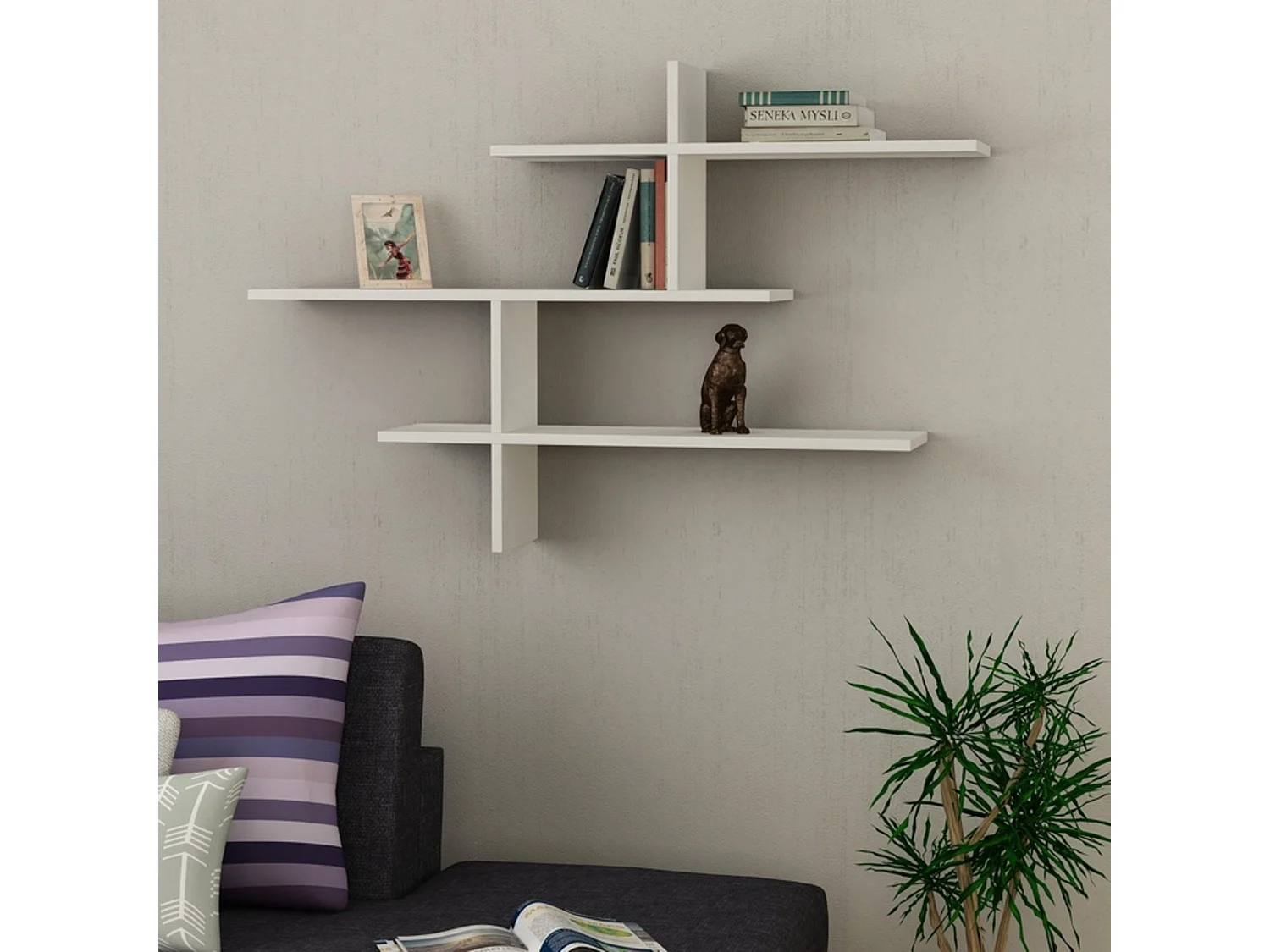 Étagère murale Dmaccaron, Étagère, Tablette murale, Rayonnage polyvalent, 123x22 h81 cm, Blanc