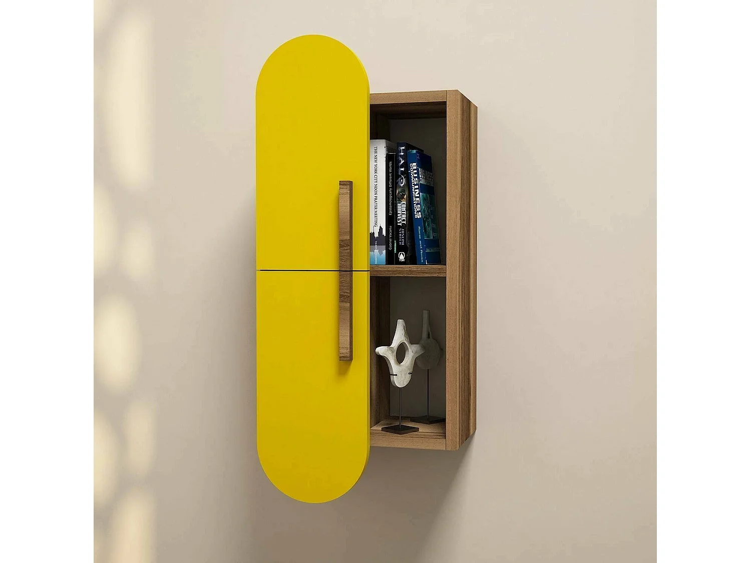 Étagère murale Dpittarell, Étagère, Tablette murale, Rayonnage polyvalent, 35x22 h60 cm, Noyer et Jaune