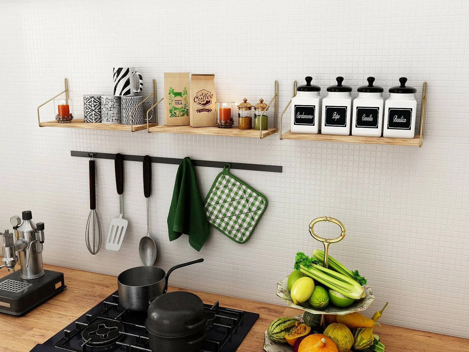 Regal Dgagliardin, Gestell, Wandregal, Mehrzweckregale, 45x16 h16 cm, Gold und Braun