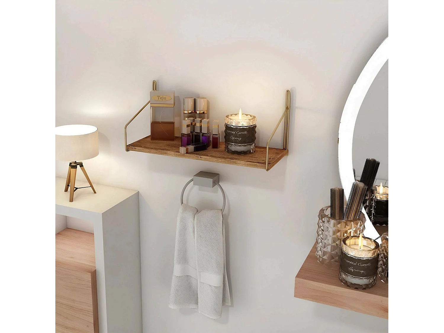 Estantería Dgagliardin, Estante, Estante de pared, Estanterías multiusos, 45x16 h16 cm, Oro y Marrón