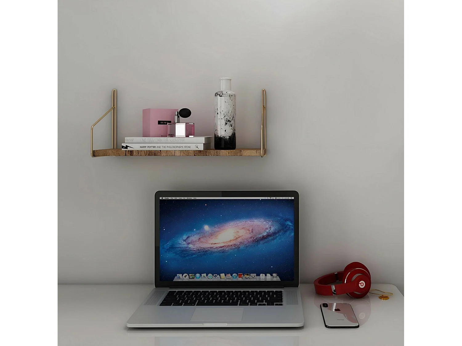 Estantería Dgagliardin, Estante, Estante de pared, Estanterías multiusos, 45x16 h16 cm, Oro y Marrón