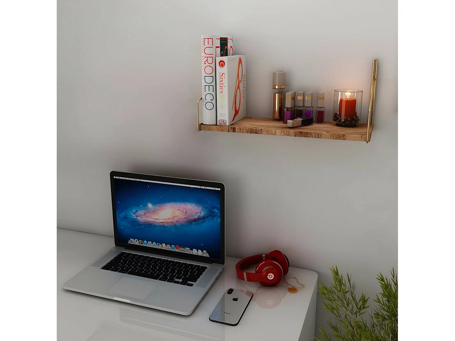 Estantería Dgagliardin, Estante, Estante de pared, Estanterías multiusos, 45x16 h16 cm, Oro y Marrón