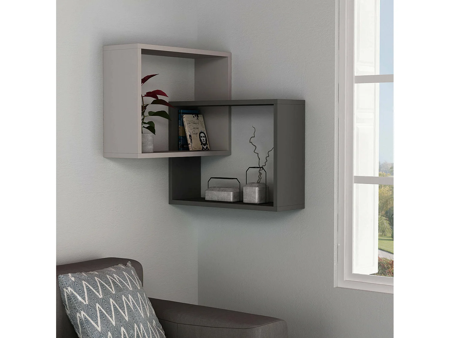 Étagère murale Dabbaszade, Étagère, Tablette murale, Rayonnage polyvalent, 68x60 h68 cm, Beige et Anthracite