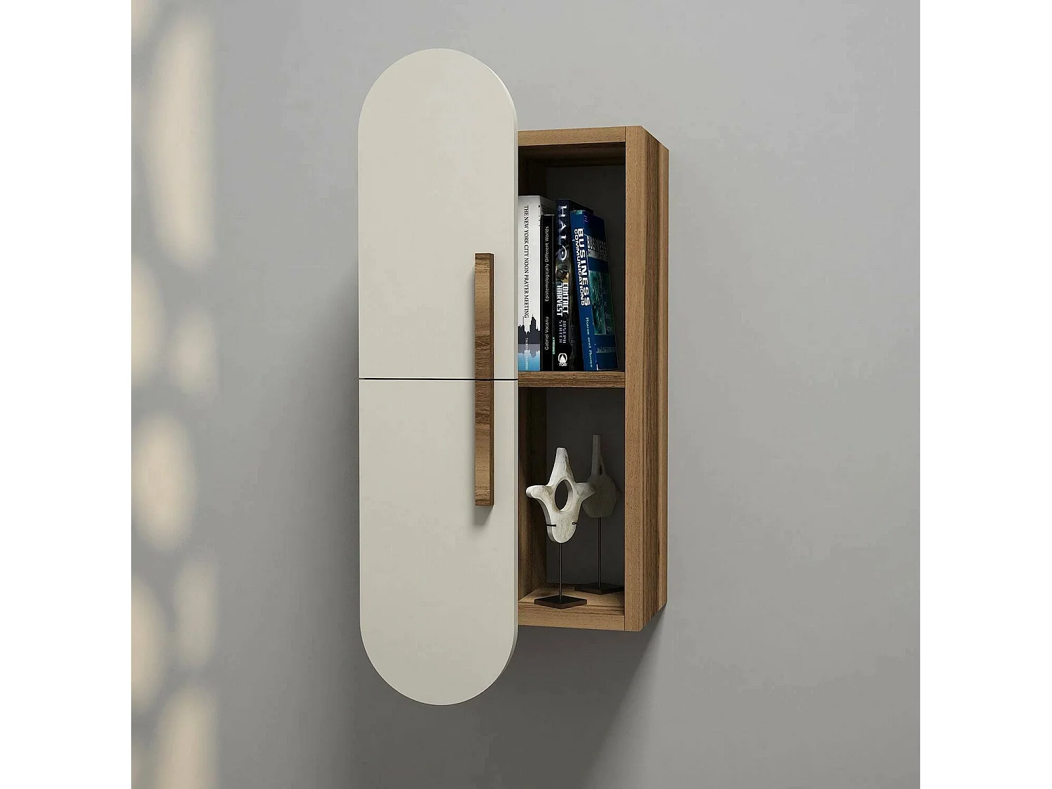 Dpittarell plank, Plank, Wandplank, Multifunctionele planken, 35x22 h60 cm, Walnoot en Crème