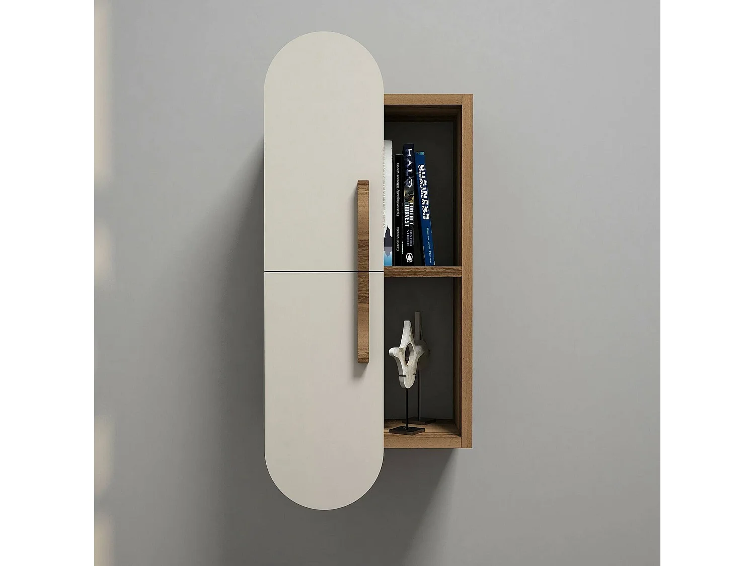 Dpittarell plank, Plank, Wandplank, Multifunctionele planken, 35x22 h60 cm, Walnoot en Crème