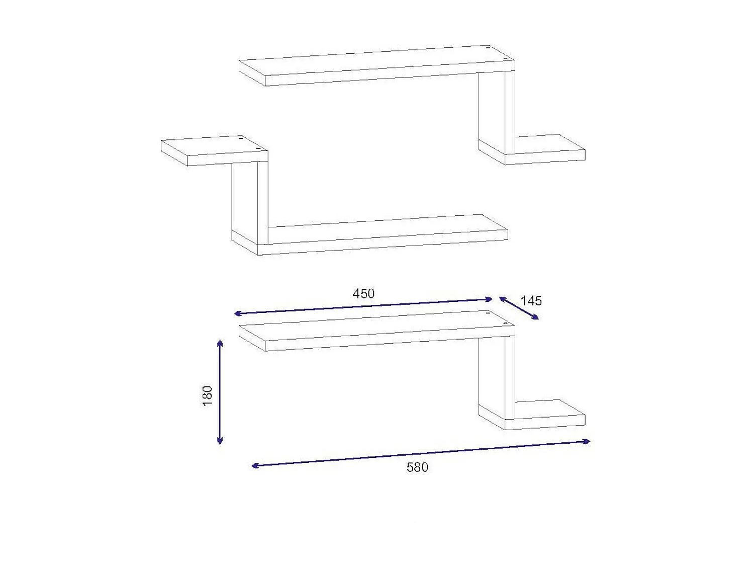 Étagère murale Dmaiellar, Étagère, Tablette murale, Rayonnage polyvalent, 56x15 h18 cm, Blanc
