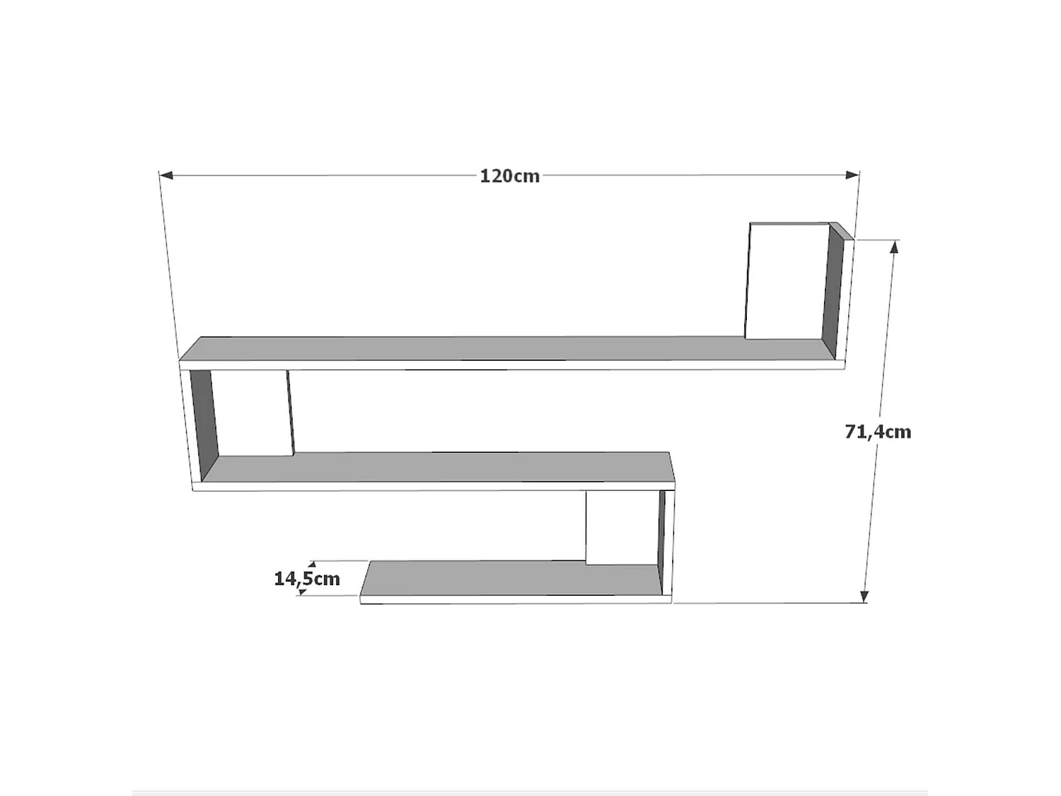 Étagère murale Dmaterazz, Étagère, Tablette murale, Rayonnage polyvalent, 120x15 h71 cm, Blanc