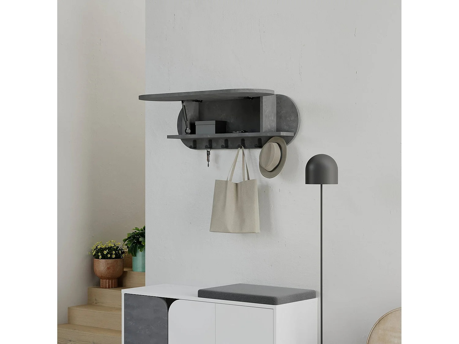 Portemanteau Dpaolovirdi, Portemanteau, Porte-vêtements polyvalent, Cintre mural, 84x16 h29 cm, Gris