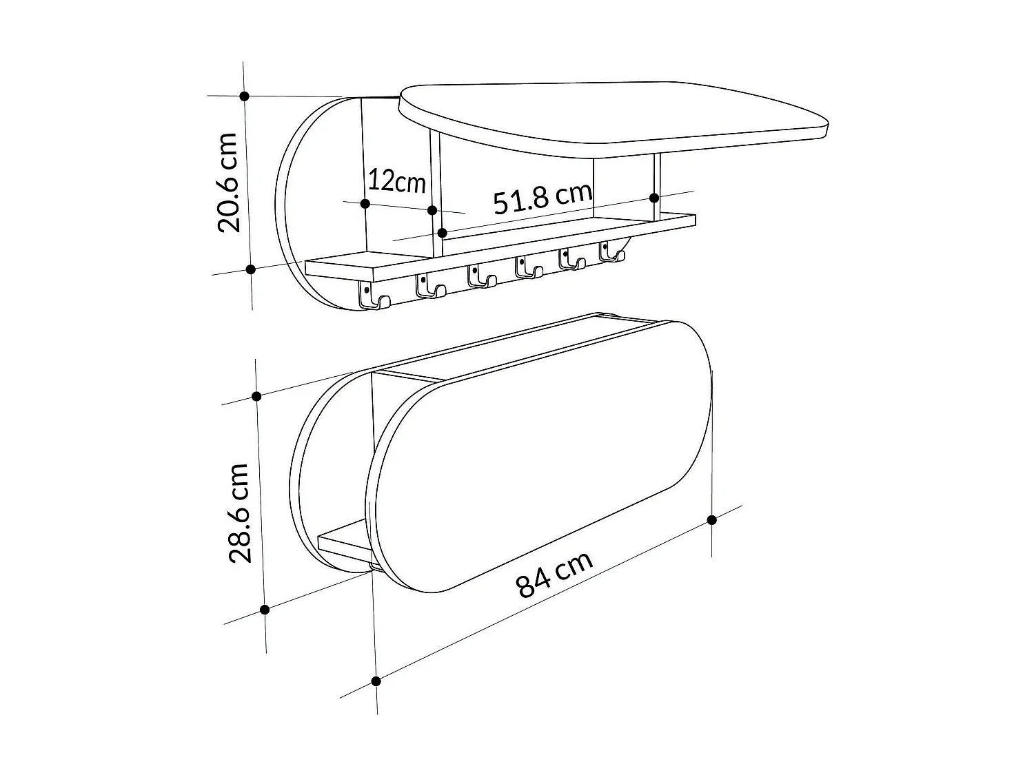 Dpaolovirdi Kleerhanger, Kapstok, Multifunctionele kleerhanger, Wandkleerhanger, 84x16 h29 cm, Grijs
