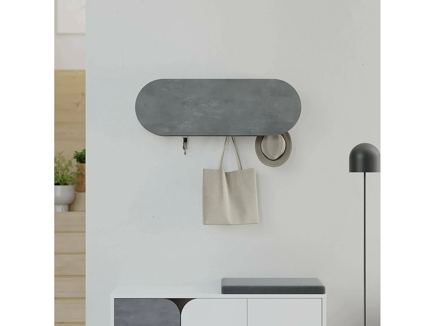 Portemanteau Dpaolovirdi, Portemanteau, Porte-vêtements polyvalent, Cintre mural, 84x16 h29 cm, Gris
