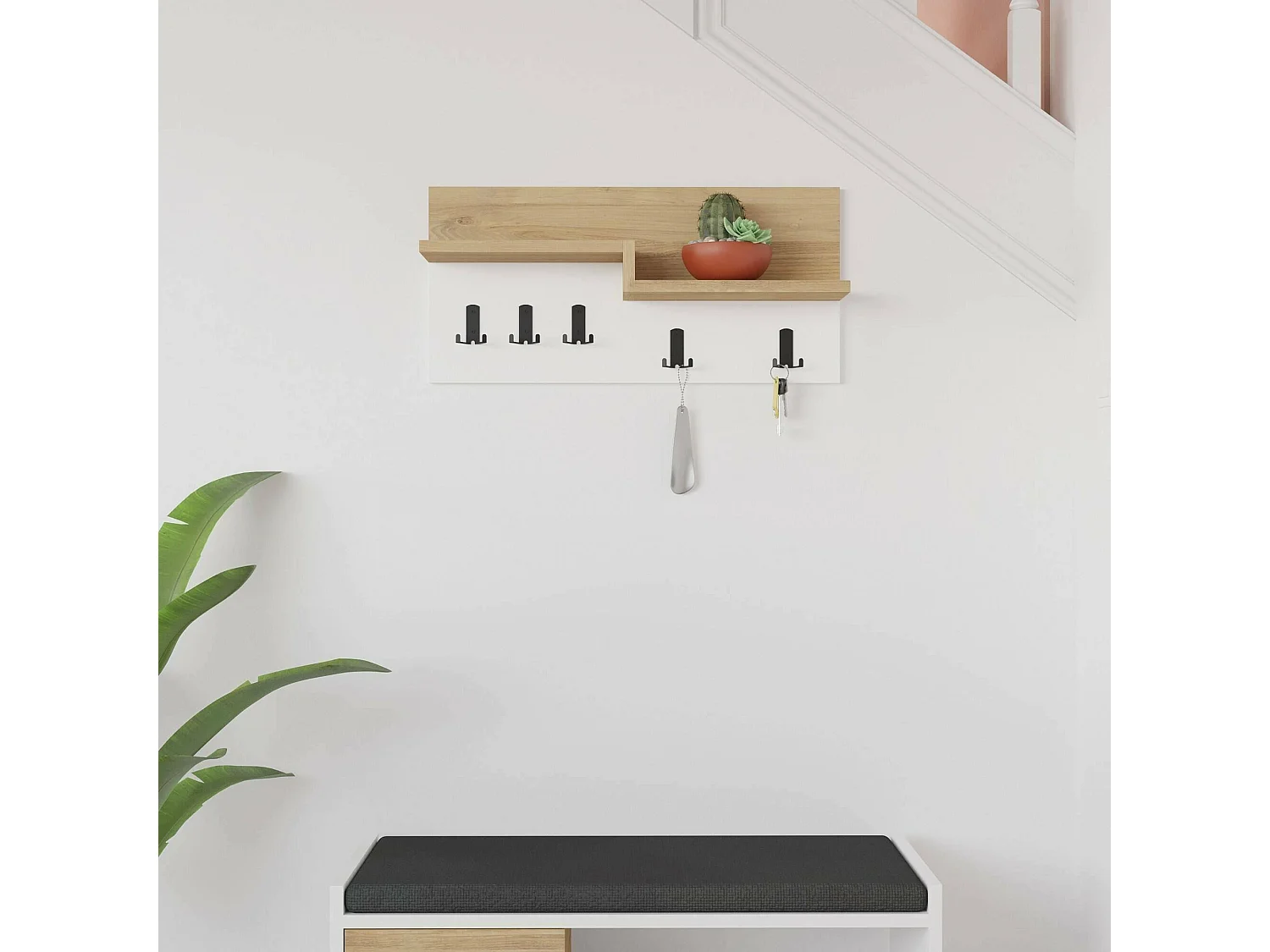 Dmora - Appendiabiti Kilo, 65x15 h31 cm, Quercia e Bianco