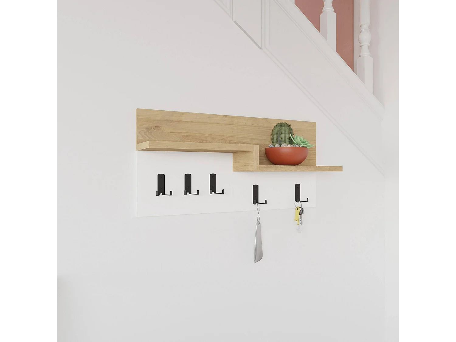 Dmora - Appendiabiti Kilo, 65x15 h31 cm, Quercia e Bianco