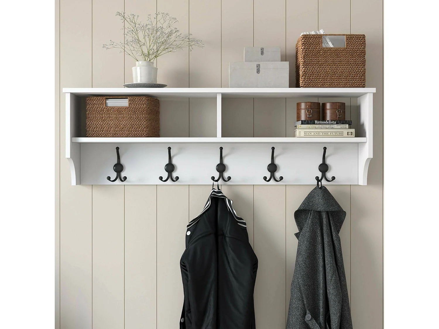 Portemanteau Dpietrotagliaferr, Portemanteau, Porte-vêtements polyvalent, Cintre mural, 120x22 h37 cm, Blanc