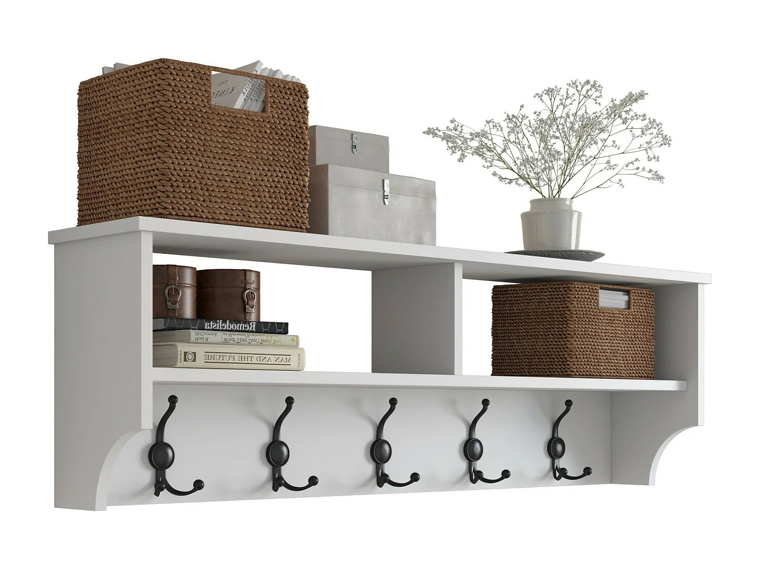 Portemanteau Dpietrotagliaferr, Portemanteau, Porte-vêtements polyvalent, Cintre mural, 120x22 h37 cm, Blanc