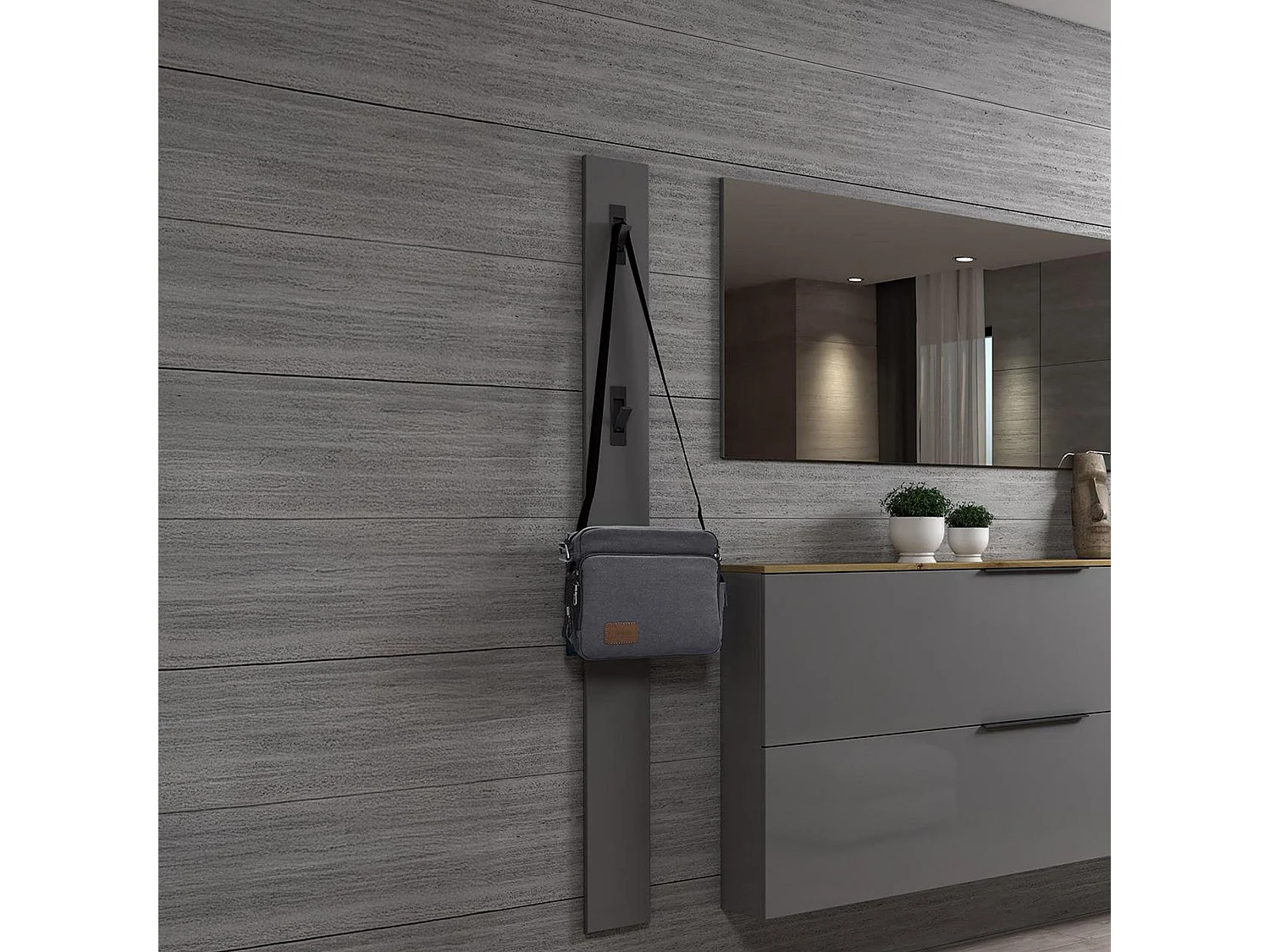 Portemanteau Dfrezzolin, Portemanteau, Surmatelas, Cintre mural, Made in Italy, 15x2h170 cm, Gris et anthracite