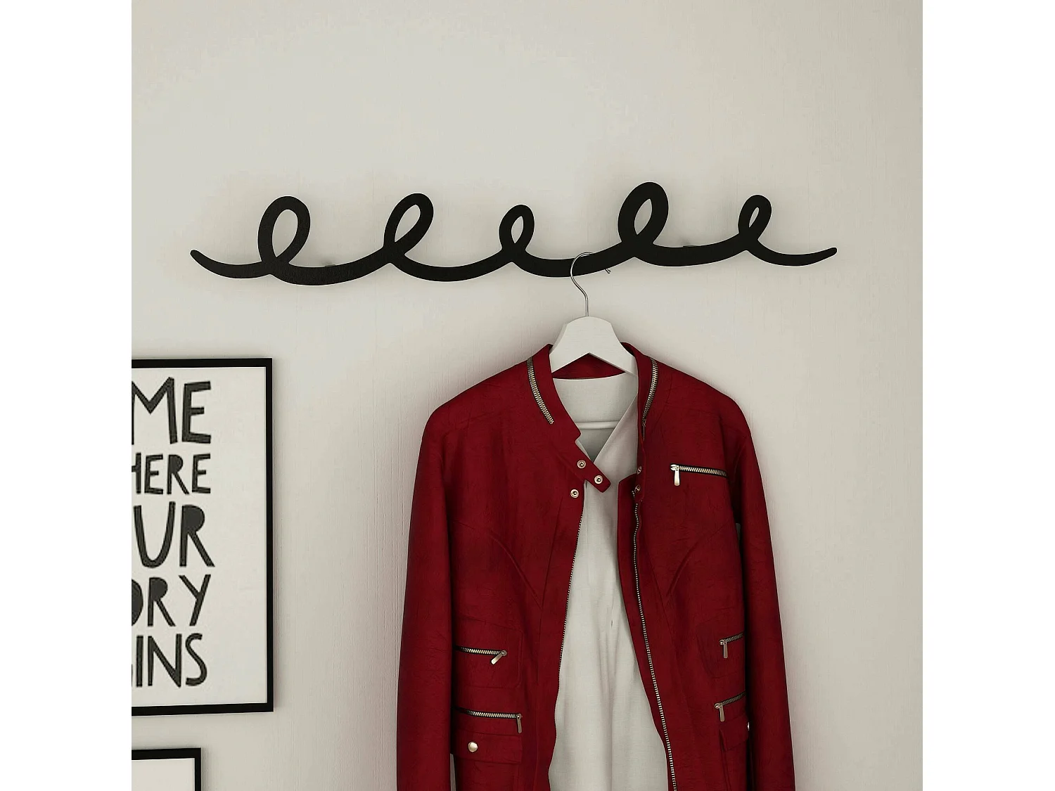 Garderobe/Kleiderbügel Dgiuntol, Kleiderhalter, Wand-Kleiderständer-Struktur, Wandgarderobe, 80x5h12 cm, Schwarz