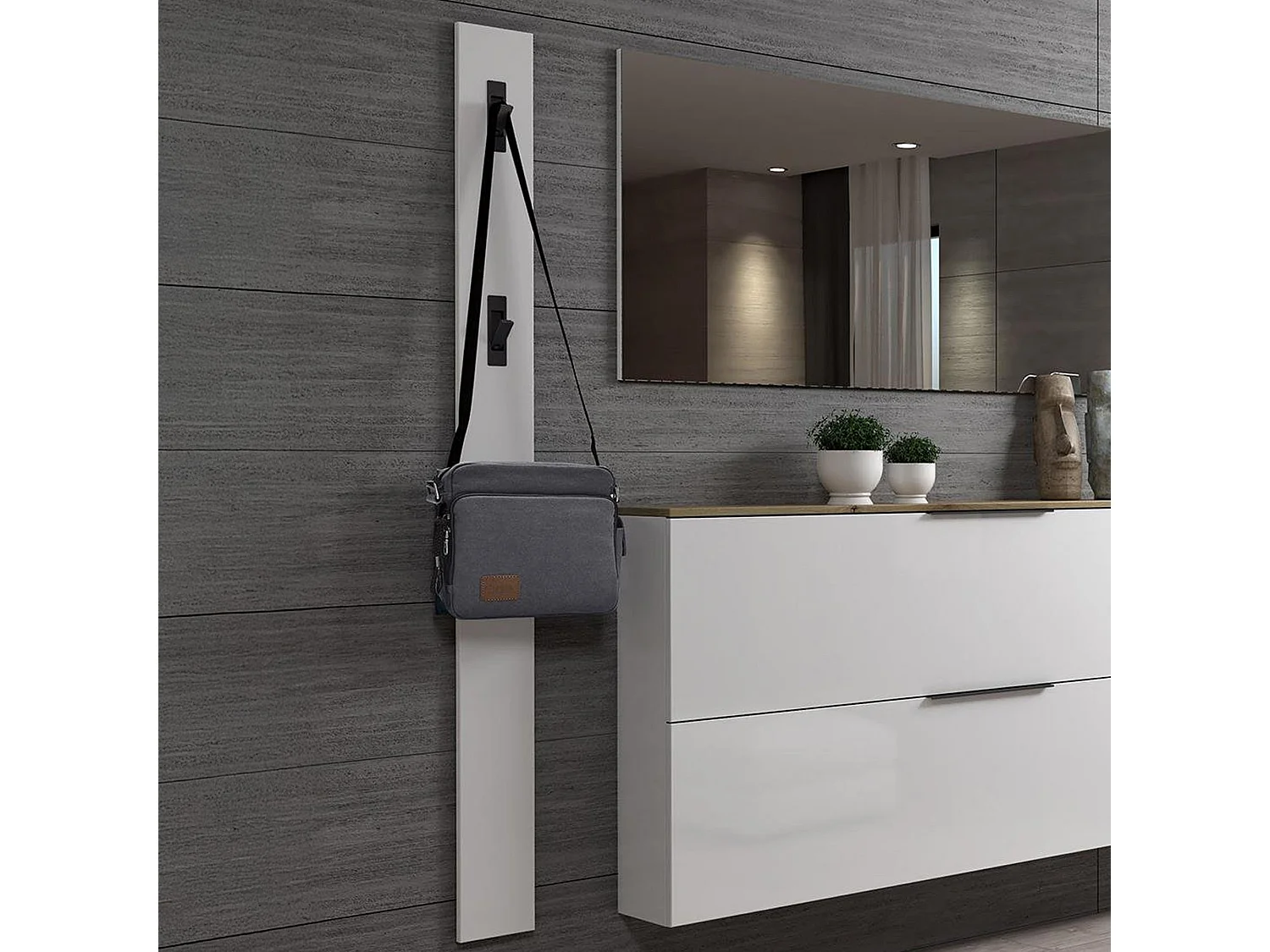 Dfrezzolin kleerhanger, kleerhanger, multifunctionele kleerhanger, wandkleerhanger, Made in Italy, 15x2h170 cm, glanzend wit en antraciet